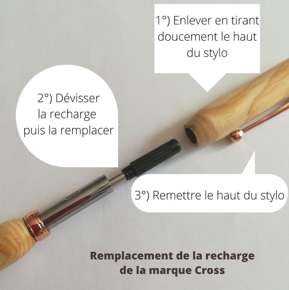 Stylo bille rechargeable - Métal argenté et bois de prunier--9996914996403